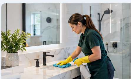Bathroom sink being professionally cleaned